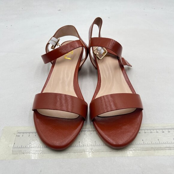 FSJ Brown Open Toe Block Low Heel Ankle Strap Sandals Comfort Summer Shoes - Picture 3 of 8